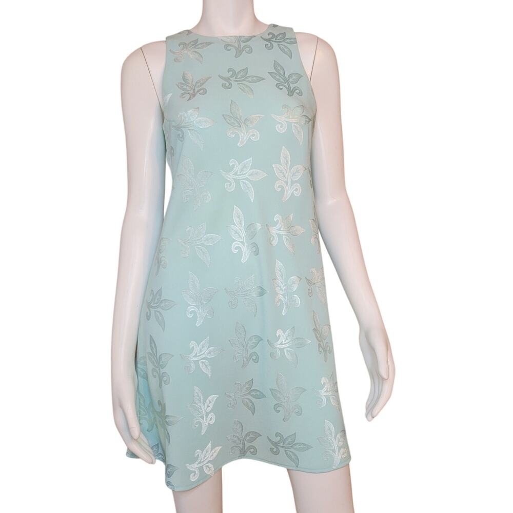 Be Smart Seafoam Green Silver Floral Sleeveless Sift Dress Short Womens Size 5/6
